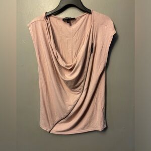 Cynthia Steffe shirt - light blush pink short sleeve cowl neck w/zipper